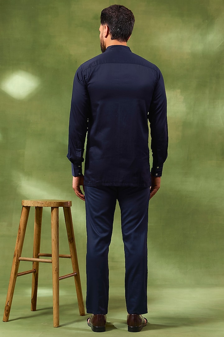 Blue Blended Silk Embroidered Wedding Indowestern Set by Spring Break Men at Pernia's Pop Up Shop