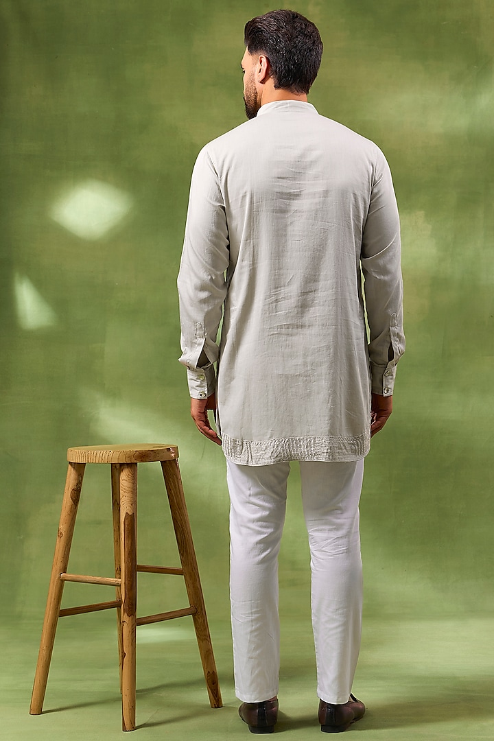 Cream Blended Silk Embroidered Wedding Indowestern Set by Spring Break Men at Pernia's Pop Up Shop