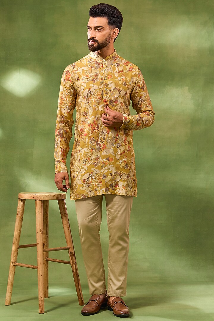 Beige Cotton Satin Bundi Jacket Set by Spring Break Men at Pernia's Pop Up Shop