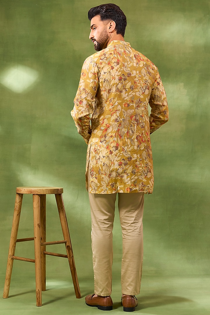 Beige Cotton Satin Bundi Jacket Set by Spring Break Men at Pernia's Pop Up Shop