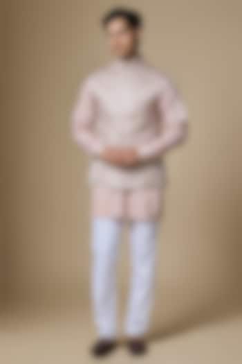Light Pink Dupion Silk Embroidered Bundi Jacket Set by Spring Break Men at Pernia's Pop Up Shop