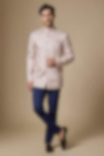 Light Pink Dupion Silk Machine Embroidered Bandhgala by Spring Break Men at Pernia's Pop Up Shop