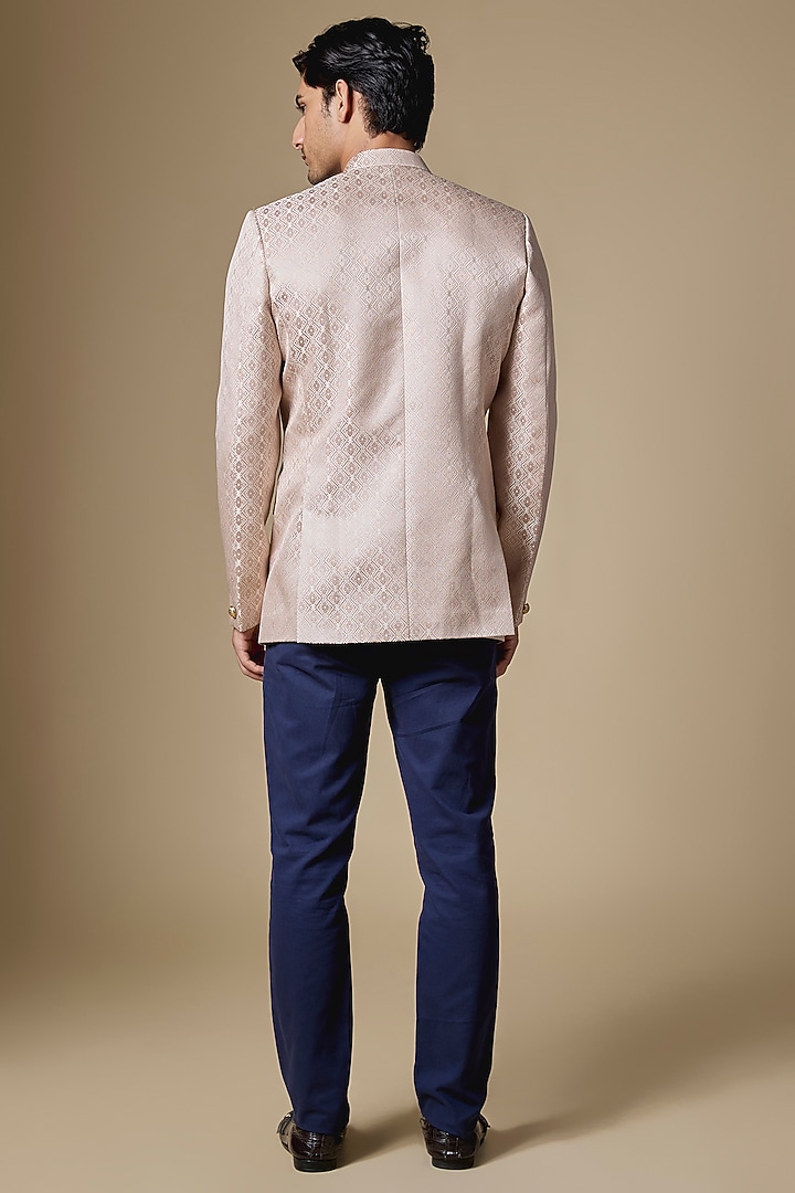 Light Pink Dupion Silk Machine Embroidered Bandhgala by Spring Break Men at Pernia's Pop Up Shop