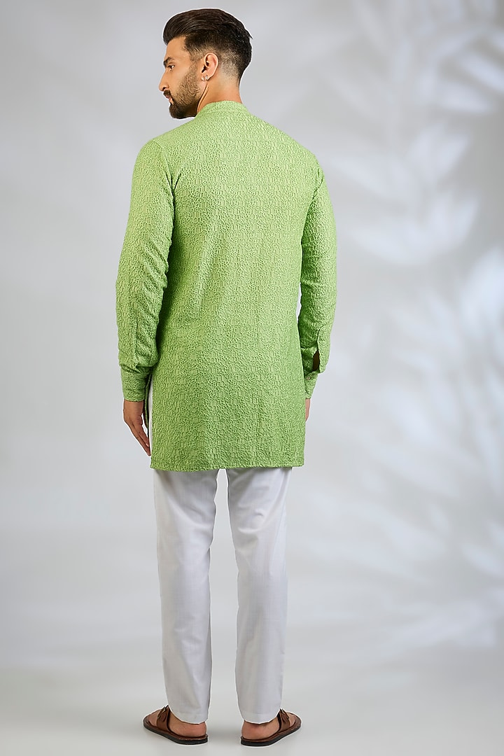 Mint Green Blended Silk Machine Embroidered Kurta Set by Spring Break Men at Pernia's Pop Up Shop