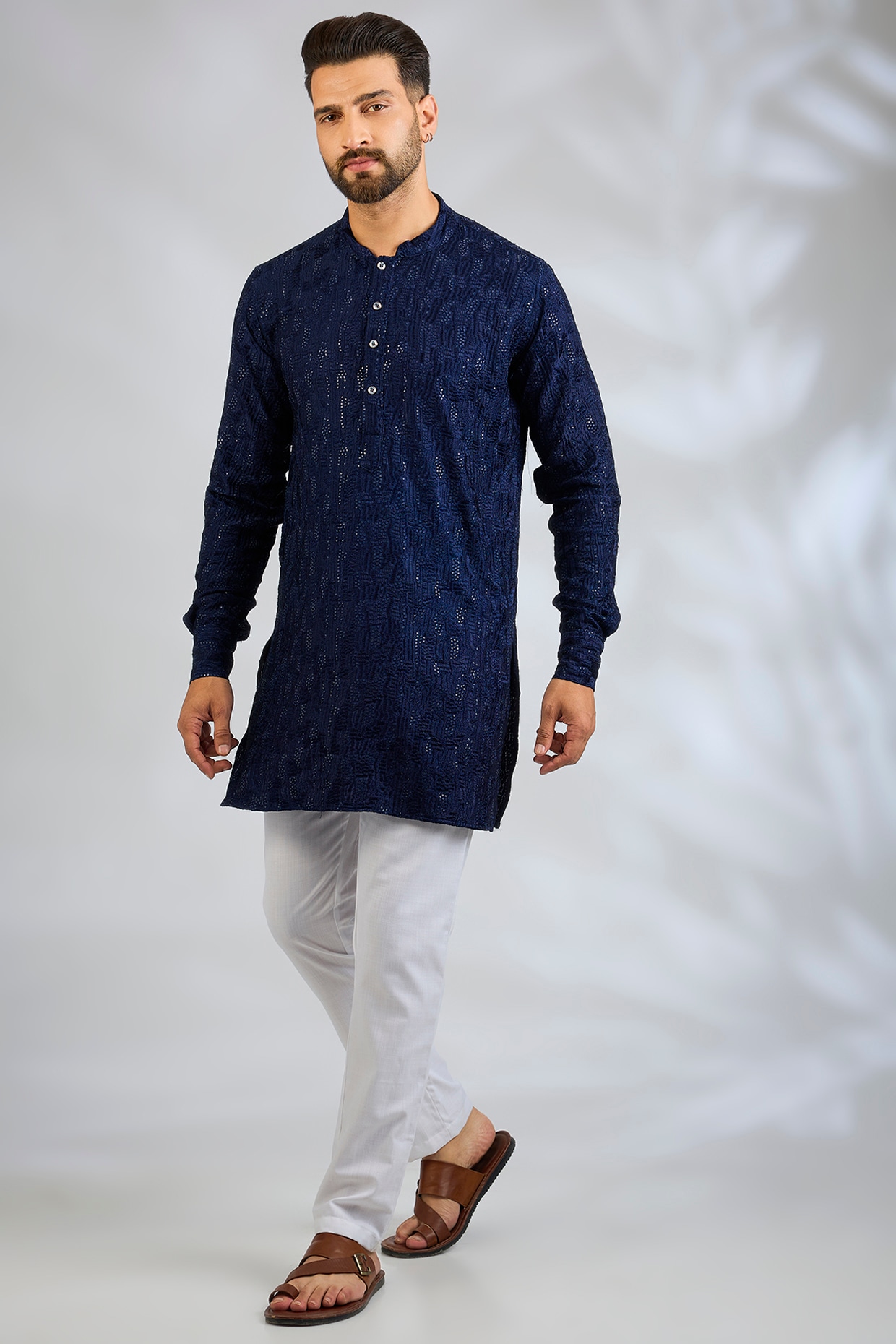 Spring Break Navy Blue Blended Silk Sequin Embroidered Kurta Set