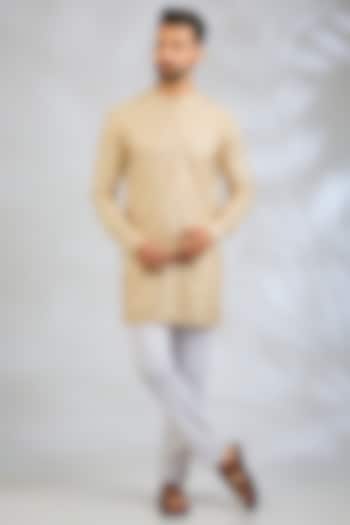 Peach Blended Silk Sequin Embroidered Kurta Set by Spring Break Men at Pernia's Pop Up Shop