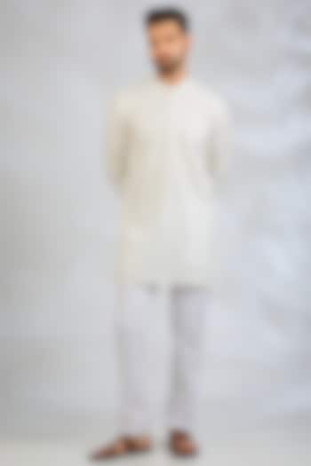 White Blended Silk Sequin Embroidered Kurta Set by Spring Break Men at Pernia's Pop Up Shop