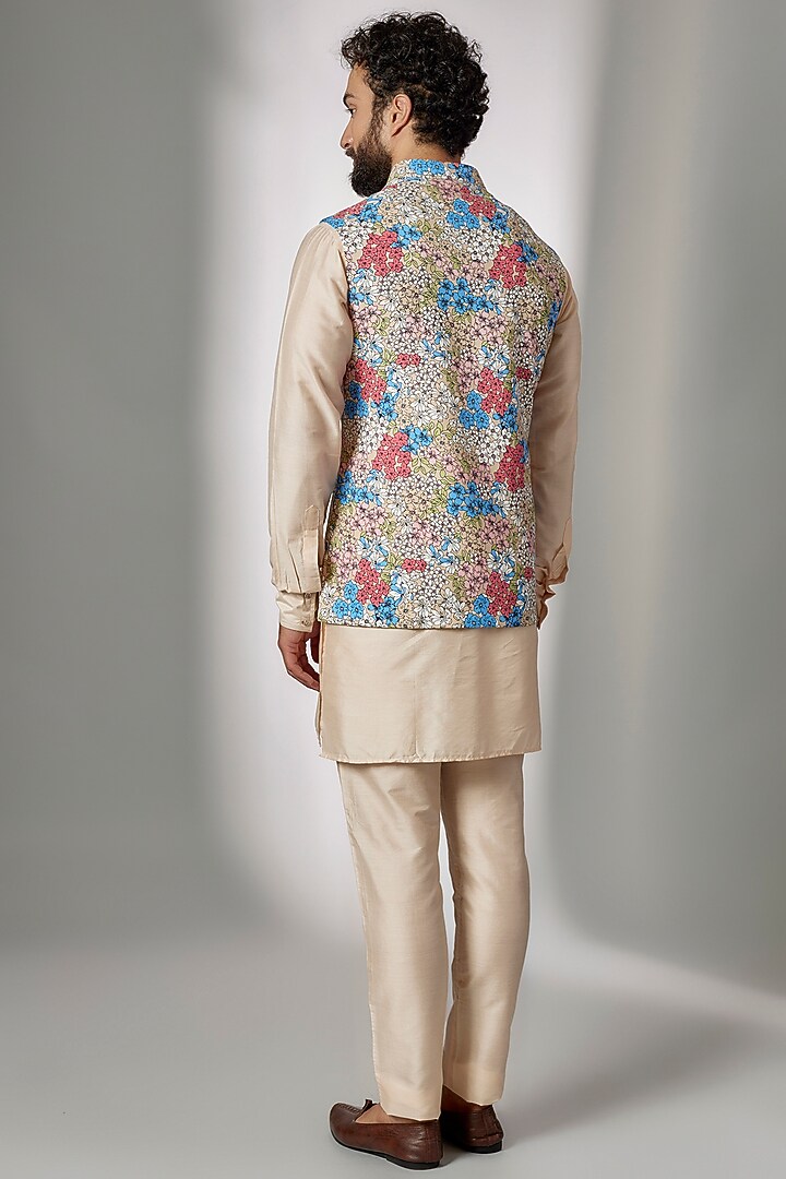 Multi-Colored Rayon Printed Bundi Jacket Set by Spring Break Men at Pernia's Pop Up Shop