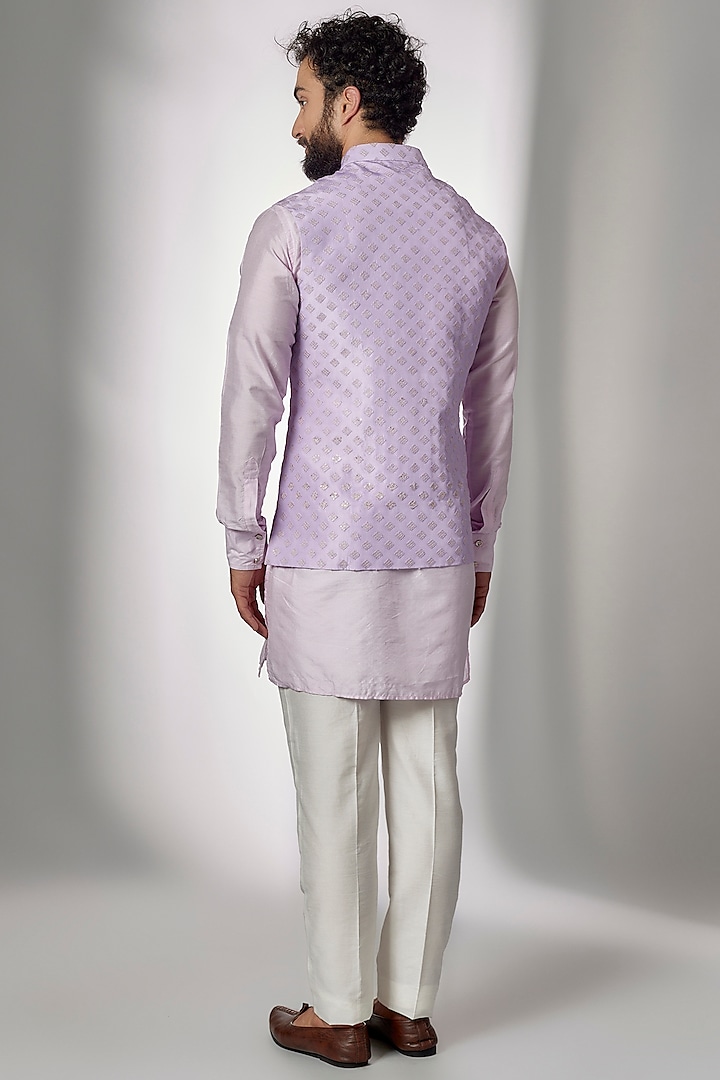 Lilac Dupion Silk Embroidered Nehru Jacket Set by Spring Break Men at Pernia's Pop Up Shop