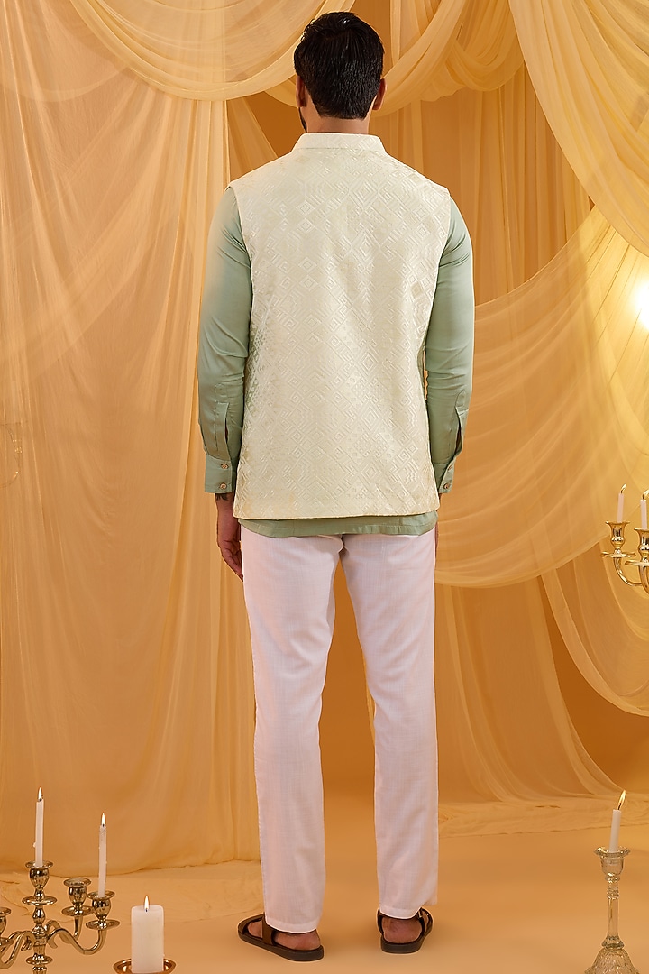 Mint Green Dupion Silk Indo-Western Set by Spring Break Men at Pernia's Pop Up Shop
