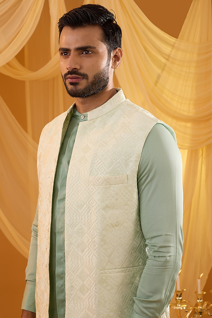 Mint Green Dupion Silk Indo-Western Set by Spring Break Men at Pernia's Pop Up Shop