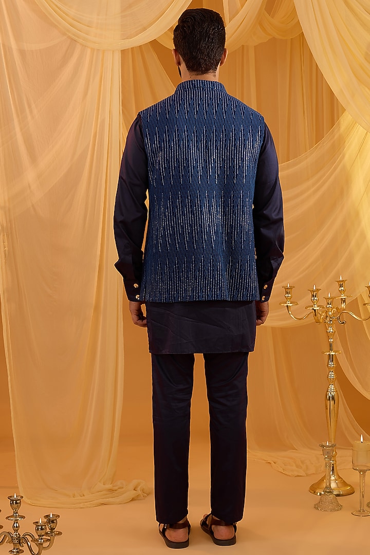 Navy Blue Georgette Sequins Embroidered Indo-Western Set by Spring Break Men at Pernia's Pop Up Shop