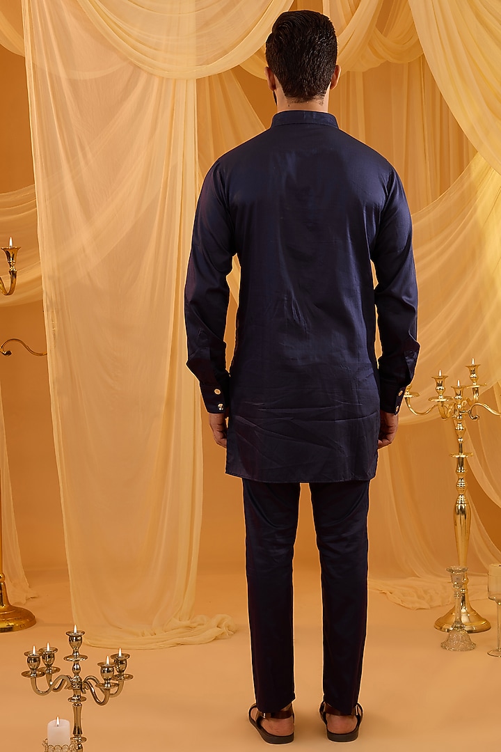 Navy Blue Georgette Sequins Embroidered Indo-Western Set by Spring Break Men at Pernia's Pop Up Shop