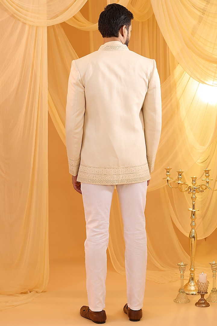 Cream Cotton Silk Hand Embroidered Indo-Western Set by Spring Break Men at Pernia's Pop Up Shop