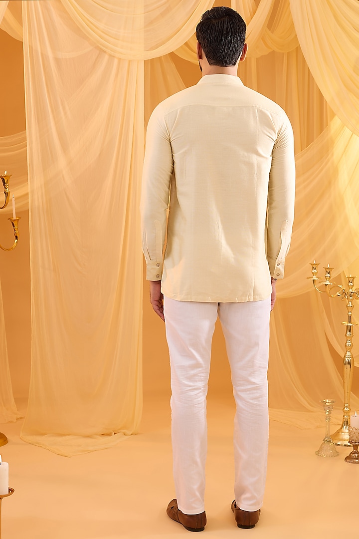 Cream Cotton Silk Hand Embroidered Indo-Western Set by Spring Break Men at Pernia's Pop Up Shop