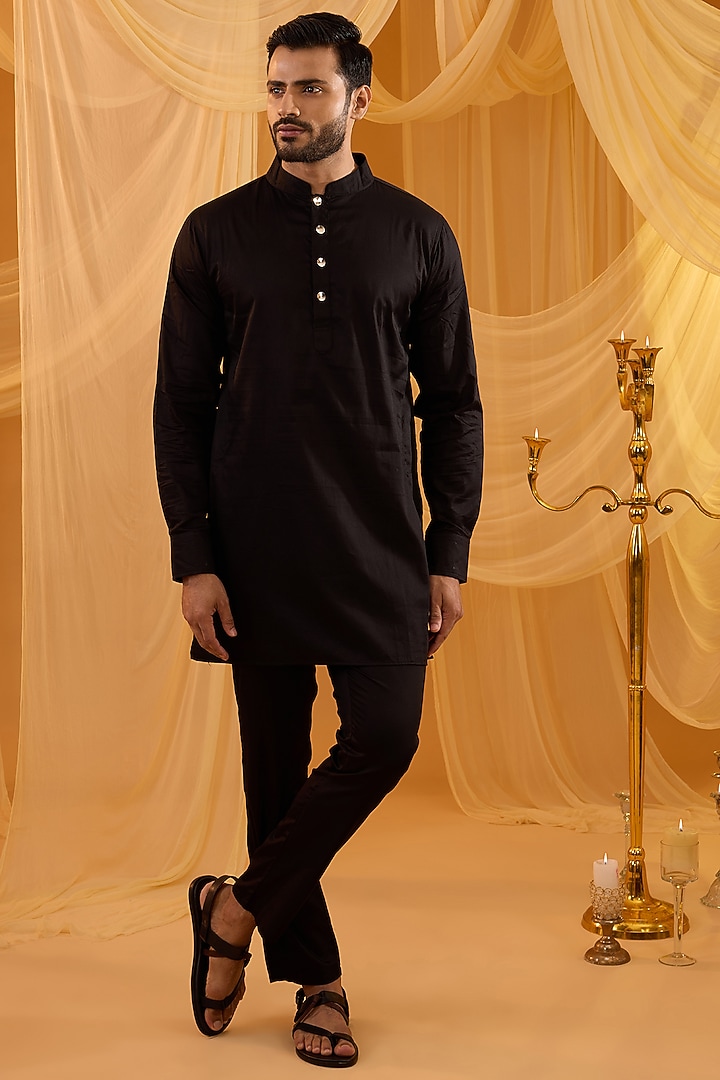 Black Dupion Silk Sequins Embroidered Indo-Western Set by Spring Break Men at Pernia's Pop Up Shop
