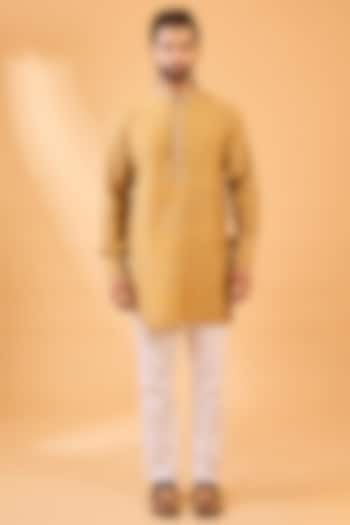 Yellow Blended Silk Abstract Printed Kurta Set by Spring Break Men at Pernia's Pop Up Shop