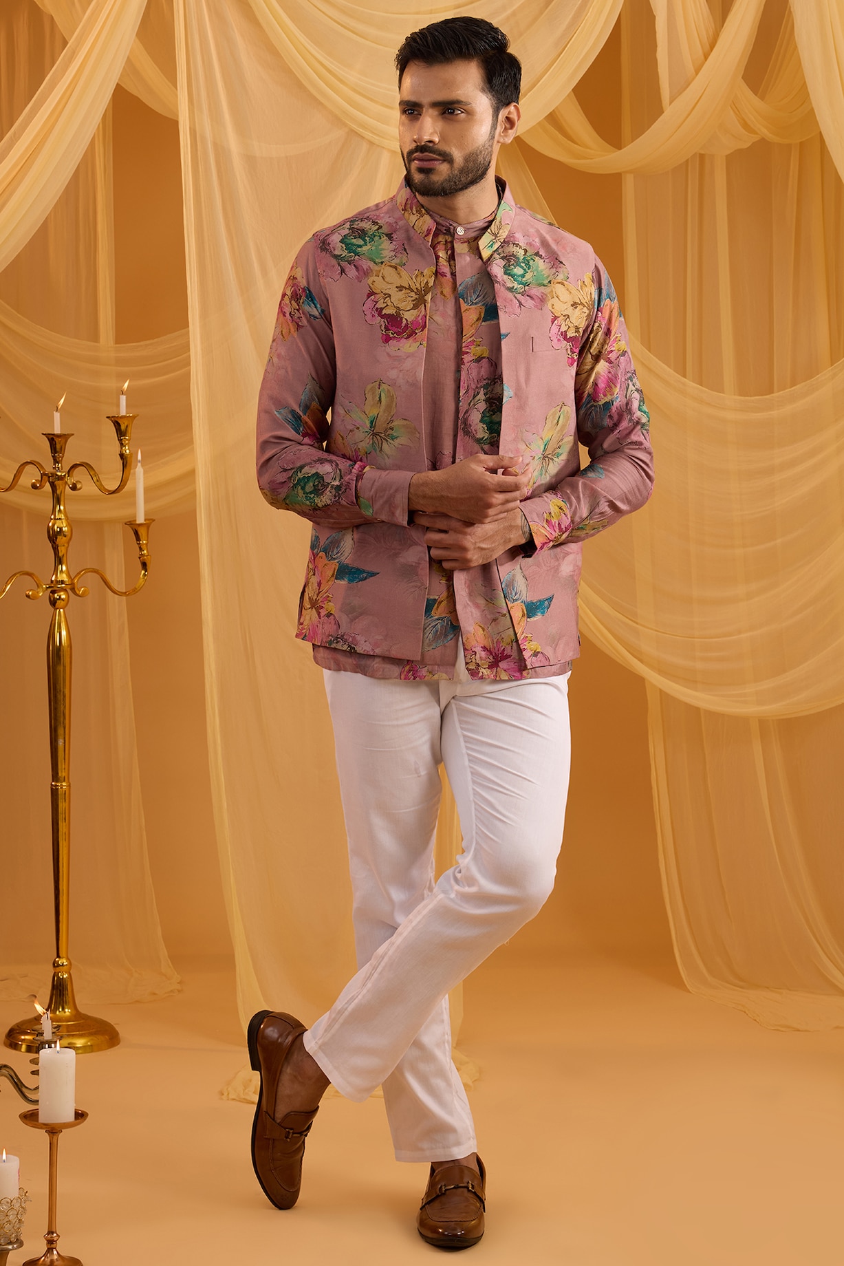 Lilac Blended Silk Floral Printed Indo-Western Set by Spring Break Men at  Pernia's Pop Up Shop - Main Image