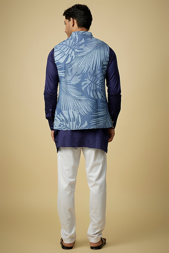 Blue Cotton Tropical Printed Nehru Jacket Set by Spring Break Men at Pernia's Pop Up Shop