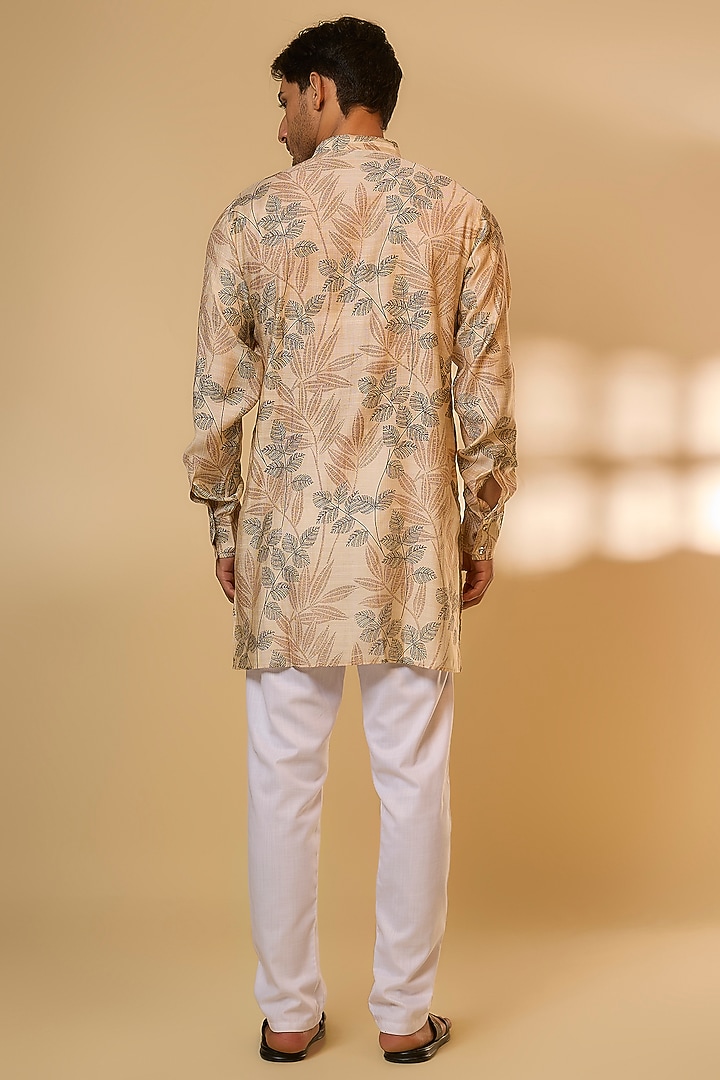 Cream Cotton Linen Tropical Printed Kurta Set by Spring Break Men at Pernia's Pop Up Shop