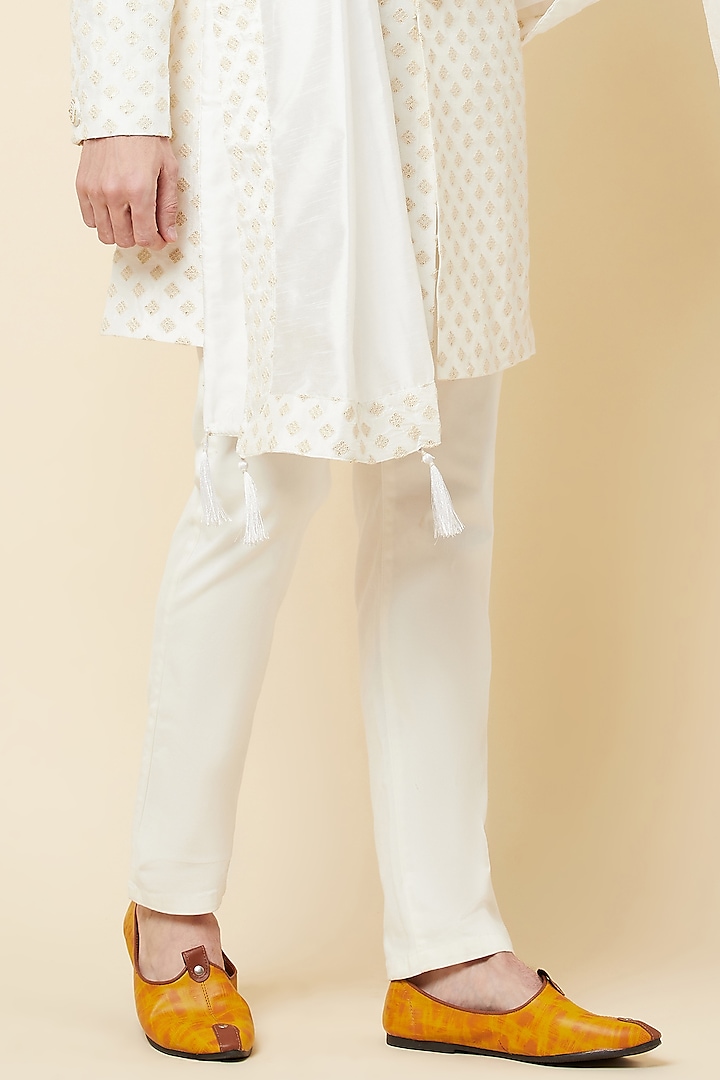 White & Gold Embroidered Wedding Sherwani Set by Spring Break Men at Pernia's Pop Up Shop