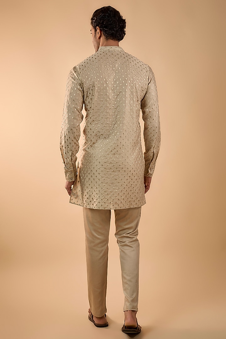 Beige Blended Silk Embroidered Kurta Set by Spring Break Men at Pernia's Pop Up Shop