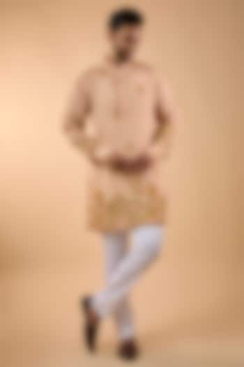 Peach Blended Silk Printed Kurta Set by Spring Break Men at Pernia's Pop Up Shop