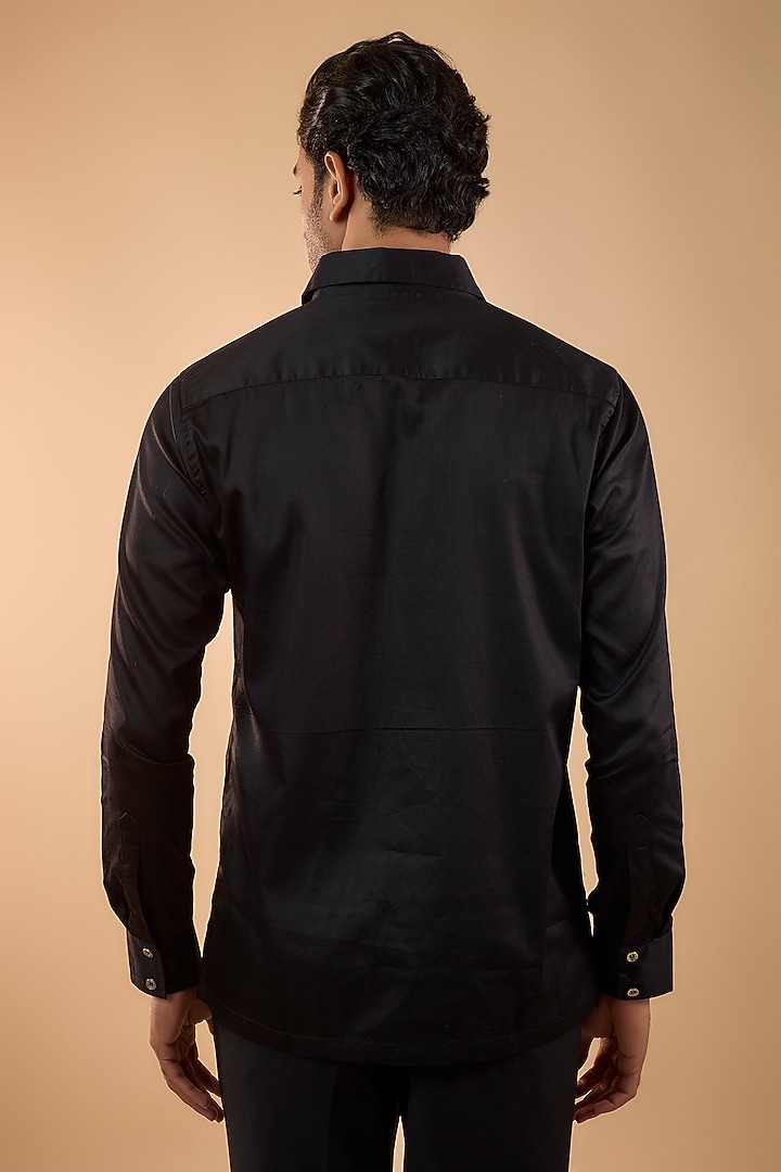 Black Cotton Satin Hand Work Party Wear Shirt by Spring Break Men at Pernia's Pop Up Shop
