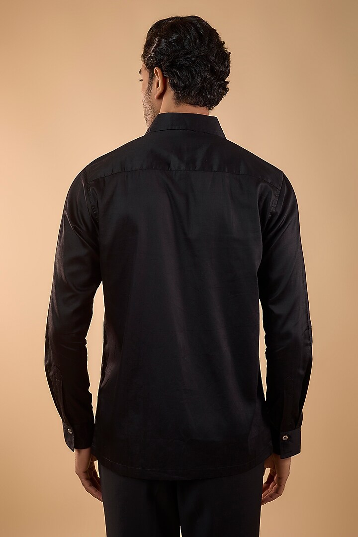 Black Cotton Satin Hand Work Party Wear Shirt by Spring Break Men at Pernia's Pop Up Shop