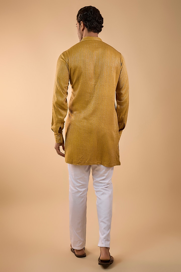 Mustard Yellow Blended Silk Embroidered Kurta Set by Spring Break Men at Pernia's Pop Up Shop