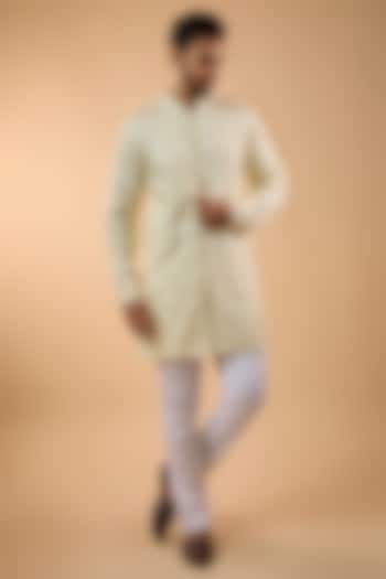 Ivory Blended Silk Embroidered Kurta Set by Spring Break Men at Pernia's Pop Up Shop
