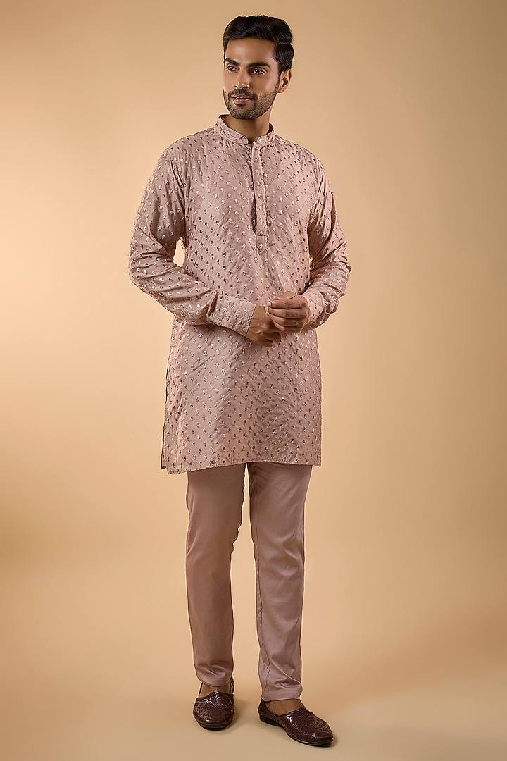 Pink Blended Silk Machine Embroidered Kurta Set by Spring Break Men at Pernia's Pop Up Shop