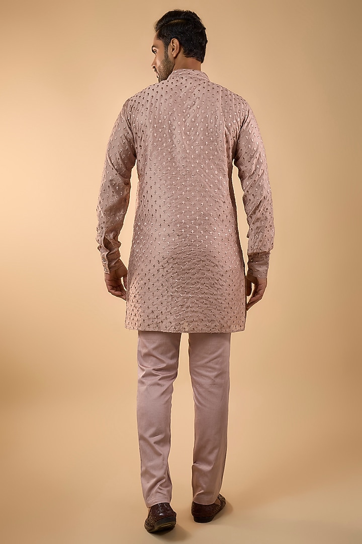 Pink Blended Silk Machine Embroidered Kurta Set by Spring Break Men at Pernia's Pop Up Shop