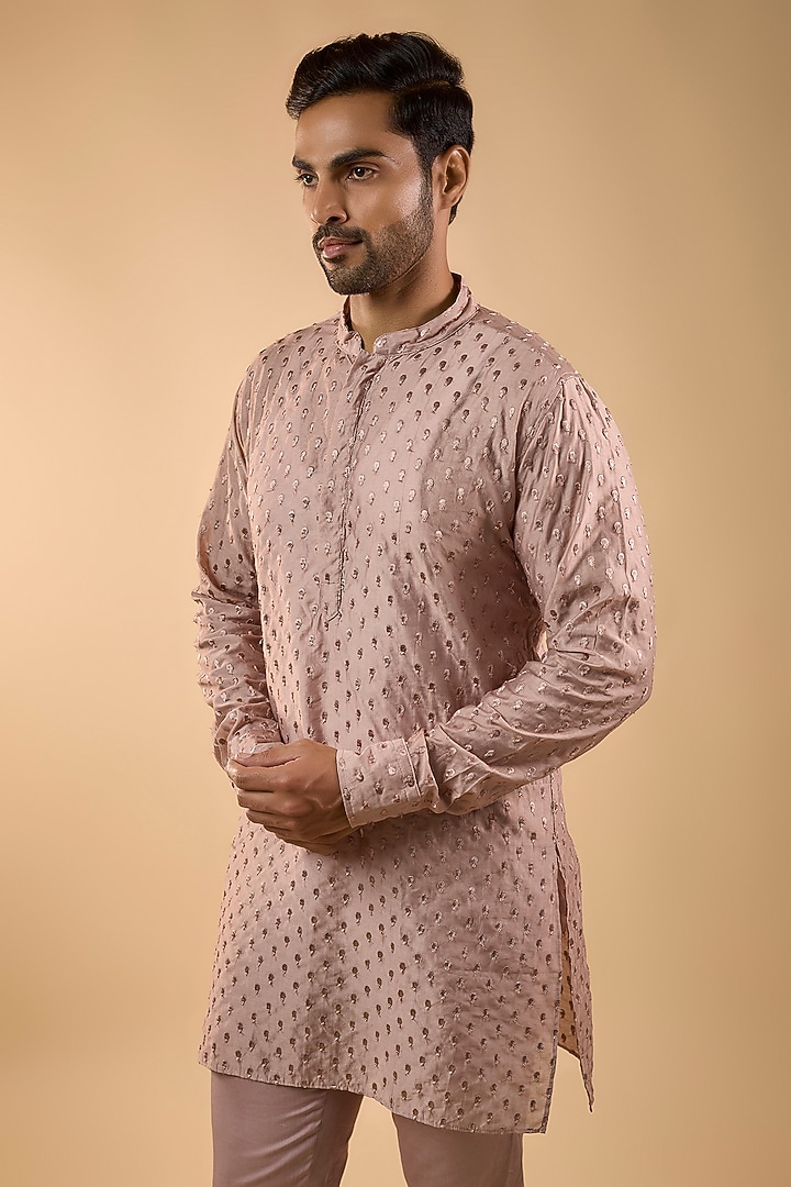 Pink Blended Silk Machine Embroidered Kurta Set by Spring Break Men at Pernia's Pop Up Shop