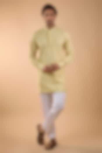 Yellow Blended Silk Embroidered Kurta Set by Spring Break Men at Pernia's Pop Up Shop