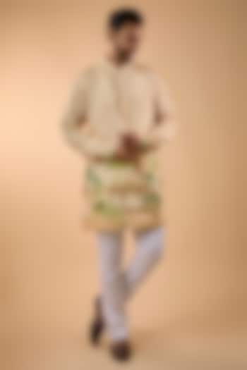 Beige Blended Silk Printed Kurta Set by Spring Break Men at Pernia's Pop Up Shop