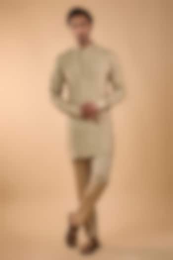 Beige Blended Silk Embroidered Kurta Set by Spring Break Men at Pernia's Pop Up Shop