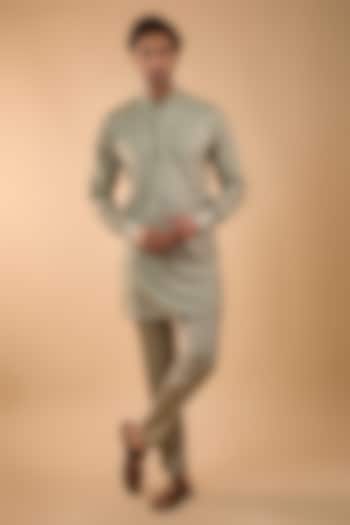 Sage Green Blended Silk Embroidered Kurta Set by Spring Break Men at Pernia's Pop Up Shop