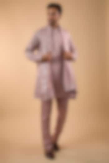 Pink Blended Silk Embroidered Kurta Set by Spring Break Men at Pernia's Pop Up Shop
