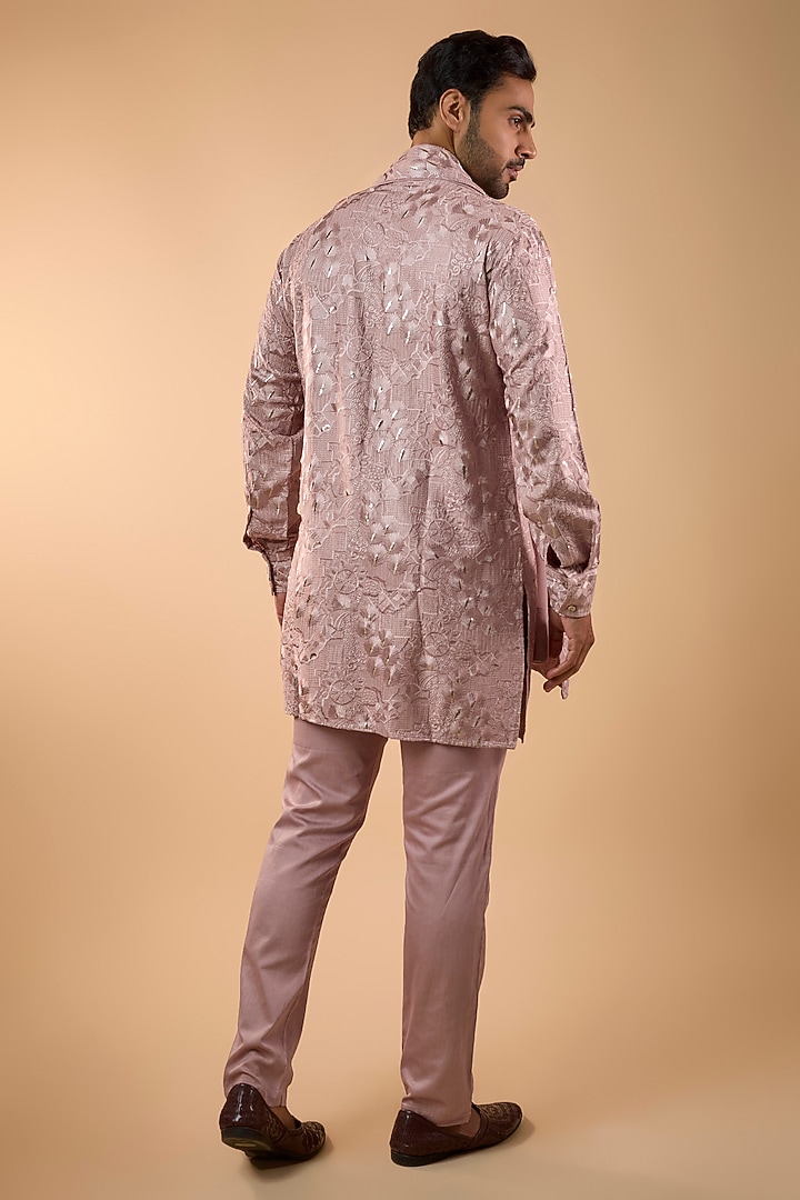 Pink Blended Silk Embroidered Kurta Set by Spring Break Men at Pernia's Pop Up Shop