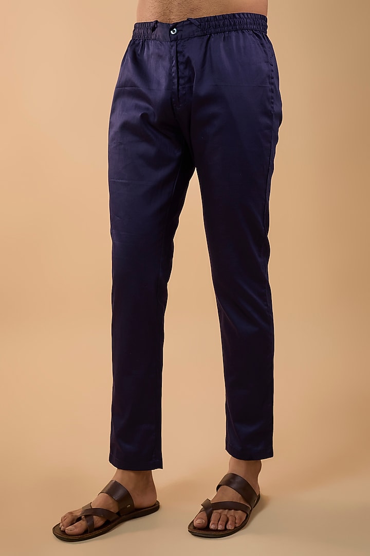 Navy Blue Blended Silk Embroidered Kurta Set by Spring Break Men at Pernia's Pop Up Shop