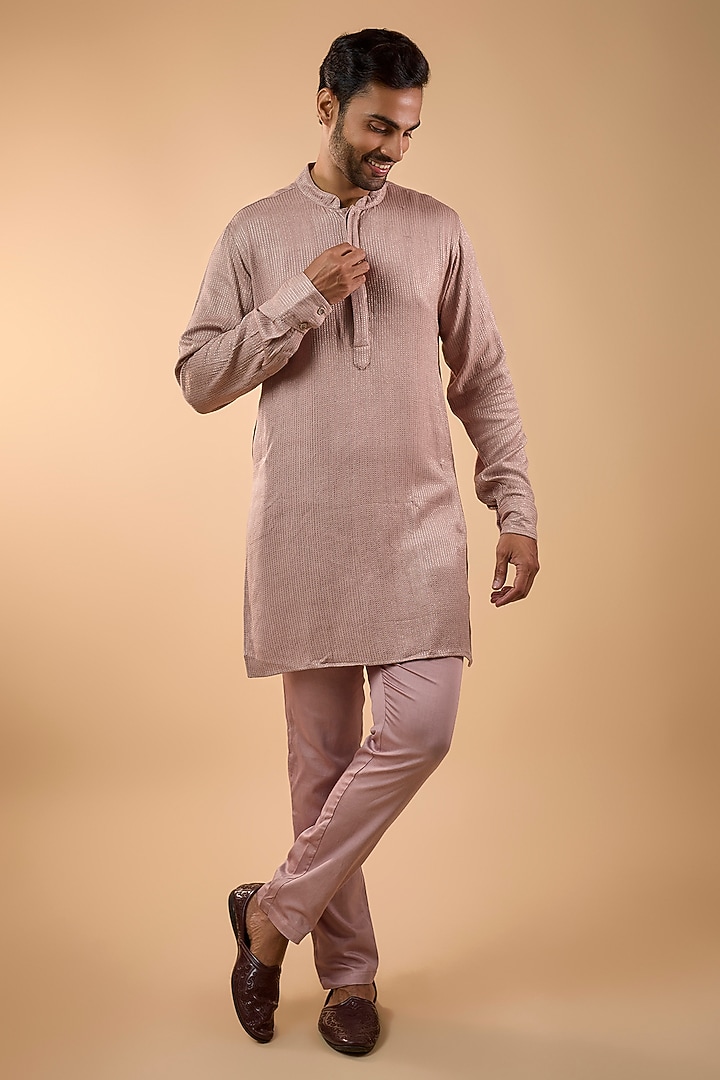 Pink Blended Silk Embroidered Kurta Set by Spring Break Men at Pernia's Pop Up Shop