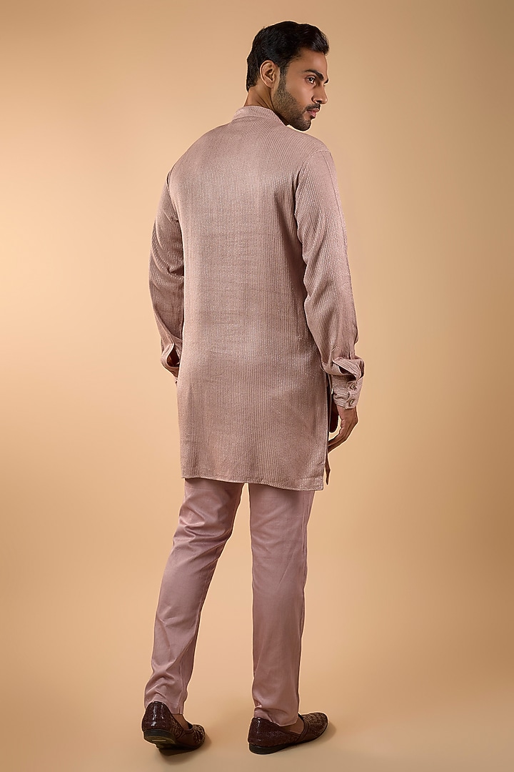 Pink Blended Silk Embroidered Kurta Set by Spring Break Men at Pernia's Pop Up Shop