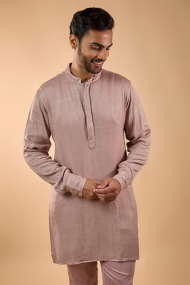 Pink Blended Silk Embroidered Kurta Set by Spring Break Men at Pernia's Pop Up Shop