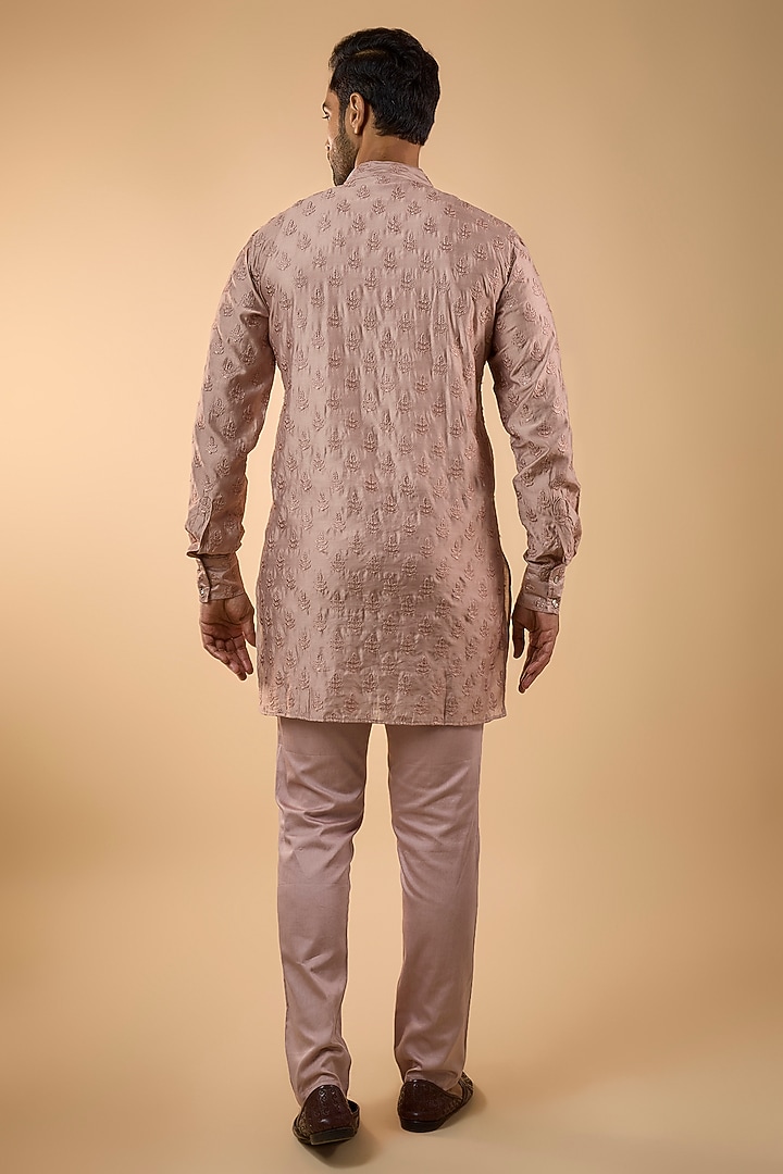 Pink Blended Silk Embroidered Kurta Set by Spring Break Men at Pernia's Pop Up Shop