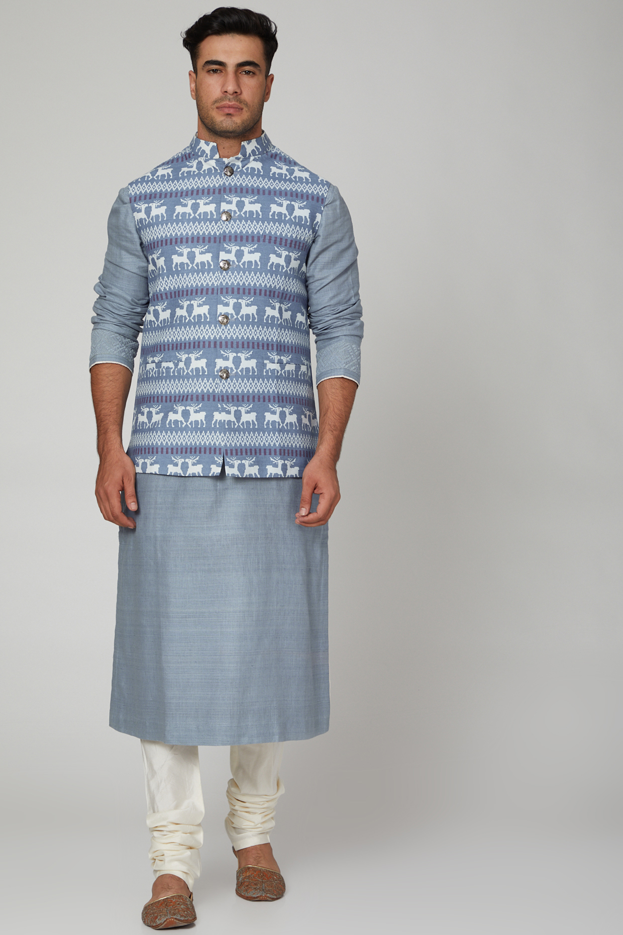 Sky Blue Cotton Bundi Jacket by SPRING BREAK