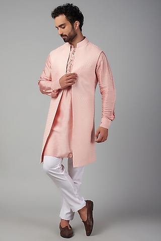 Pink Jacquard Indowestern Set by spring break men-MORE FROM Spring Break Men