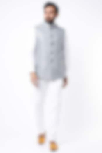 Grey Embroidered Bundi Jacket by Spring Break Men