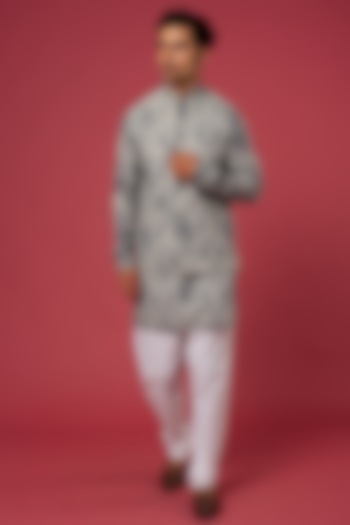 Beige Printed Bundi Jacket With Kurta Set by Spring Break Men