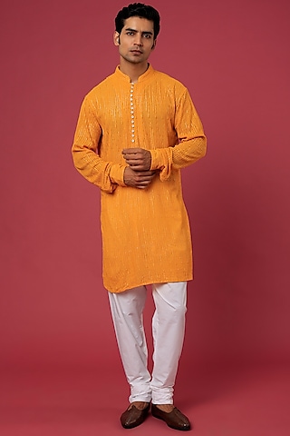 Mustard Embroidered Kurta Set by Spring Break Men